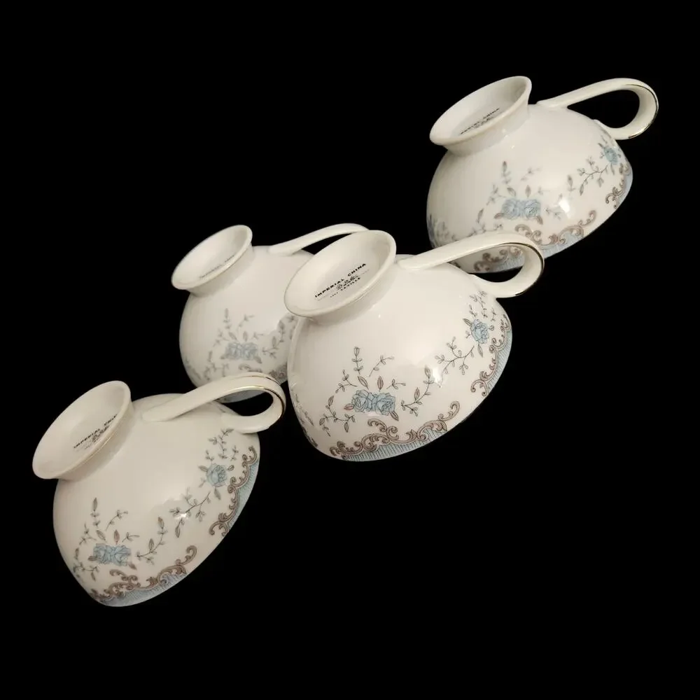 Set of 4 Imperial China Seville W Dalton Japan Cream Soup Cups Blue Roses